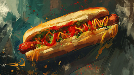 abstract New York style hotdog - obrazy, fototapety, plakaty