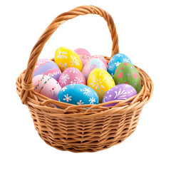 Wicker Basket Filled With Colorful Easter Eggs