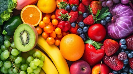 Naklejka na ściany i meble Color fruits, berries and vegetables