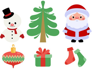 Christmas holiday elements set in cartoon vector style