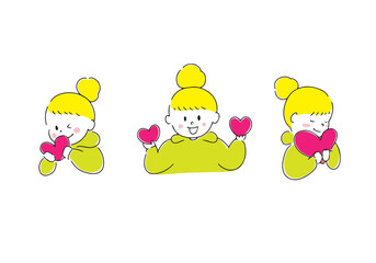 ハートを持ったビビットカラーの女性のセット