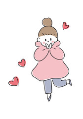 おだんごヘアの可愛い女性のイラスト