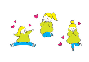 ビビットカラーのジャンプする女性のセット