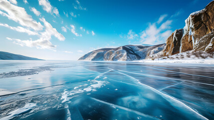 frozen lake Baikal in winter