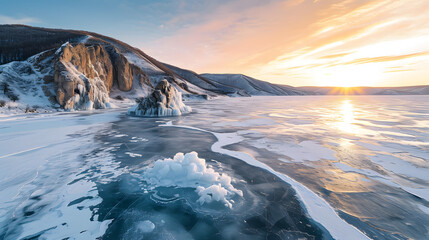 frozen lake Baikal in winter - obrazy, fototapety, plakaty