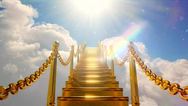 Gold Stairway to The Sky in heaven:  Seamless Looping 4 K Virtual Video Animation Background.