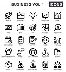 set of business icons.bold outline.about startups,bags,ideas,presentations,charts,money,banks,goals,teamwork. Good for application icons.