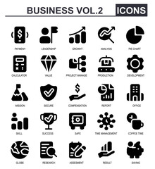 icon set business .glyph style.contains pie chart,calculator,value,diamonds,world,research,contracts,results,saving.good for for busines application.with a white background.