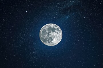 Fototapeta na wymiar A bright full moon in a dark starry sky