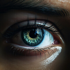 Fototapeta premium A Close up of a Green Eye in the Dark