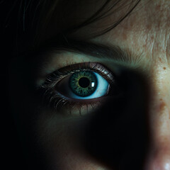 A Close up of a Green Eye in the Dark