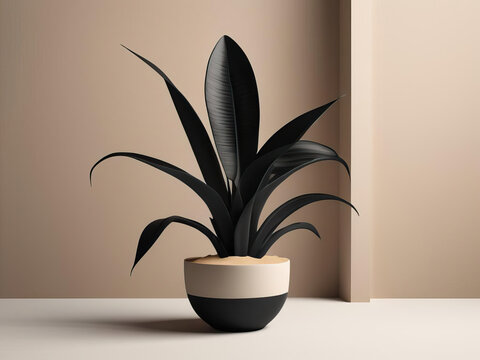 Minimalist Vector Art - Potted Snake Plant in Monochrome Interior with Striking Color Palette Gen AI