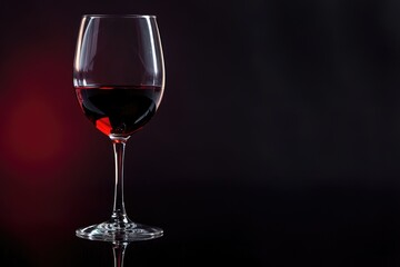 Glass of red wine with reflection on a dark background