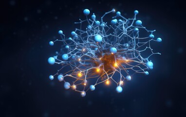 Obraz premium A neuron is shown with glowing blue lights. Generative AI.