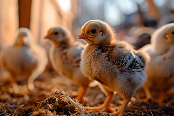 A multitude of small chicks on a farm.