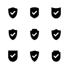 Shield check mark  icon set. Protection approve sign. Safe icon vector