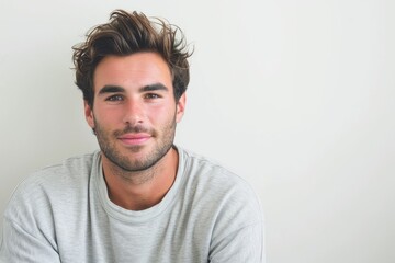 Laid-back portrait of a European man, easygoing vibe, white background