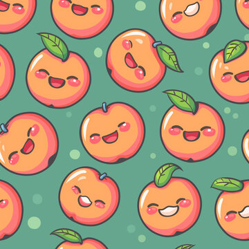 Kawaii Peaches Seamless Pattern