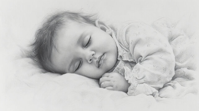 Black and white picture of a baby sleeping.