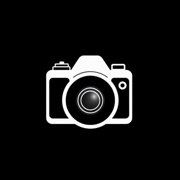 a vector icon of a camera, white icon on black background