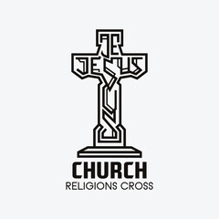 Church cross logo. Simple religion vector design. Isolated with soft background.