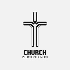 Church cross logo. Simple religion vector design. Isolated with soft background.