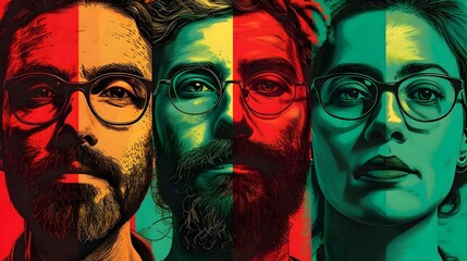 Triptych of Colorful Illustrated Portraits
