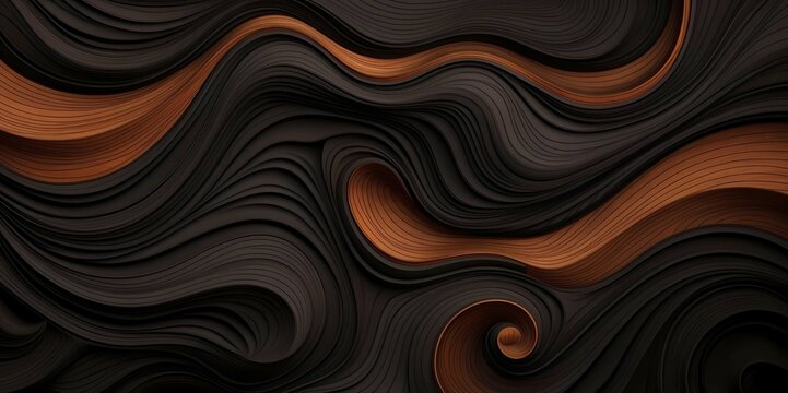 Abstract wavy black and brown background with waves, Generative AI illustrations.