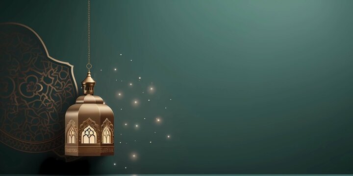 Eid mubarak background with arabic lanterns and copy space, Generative AI illustrations.