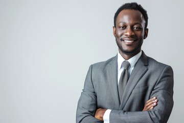 Sophisticated portrait of an African lawyer, professional and polished, white background - Powered by Adobe
