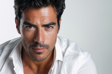 Suave portrait of a Latino man, debonair and elegant, white background