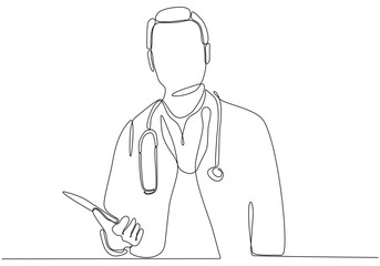 Continuous line drawing of male doctor with stethoscope. One line art of health care concept. Vector illustration.