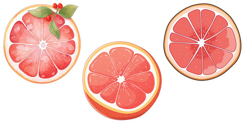 set of grapefruit, on transparent background. png file