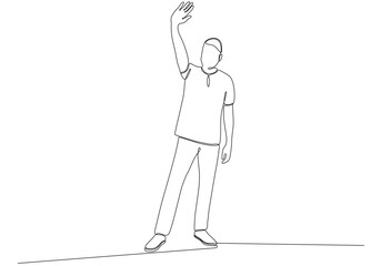 Continuous line of men Waving, Welcome.