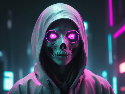 Ethereal Cyberpunk Specter - A futuristic spectral entity with haunting presence and neon cyberpunk elements in high-resolution 8K Gen AI