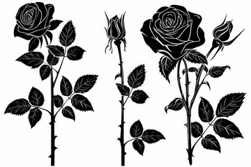 Black silhouette of a rose transparent on background.