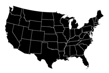 Fototapeta na wymiar Black Silhouette of a USA map transparent on background.