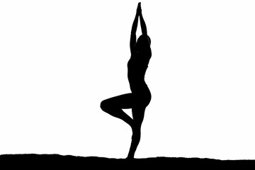 Black silhouette of a woman showing a yoga position transparent on background.