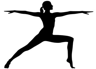 Fototapeta na wymiar Black silhouette of a woman showing a yoga position transparent on background.