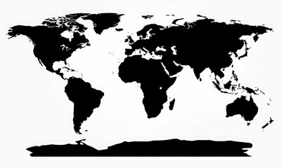 Black Silhouette of a world map transparent on background.
