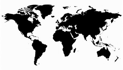 Black Silhouette of a world map transparent on background.