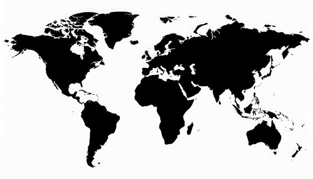 Fototapeta Black Silhouette of a world map transparent on background.