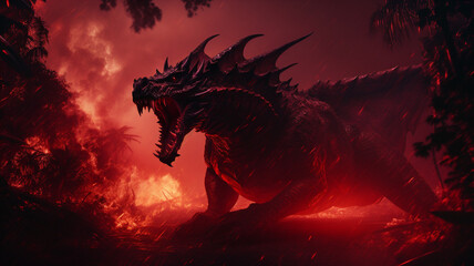 red dragon in fire