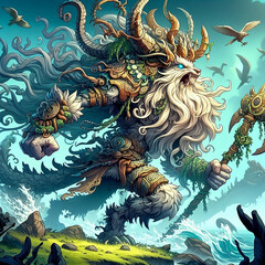 Fototapeta na wymiar Norse Mystical Creature in a Fantasy Landscape: Perfect for Book Covers, Game Art, and Concept of Mythology