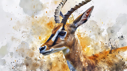 A portrait of a watercolor gazelle, like a grace in motion, with sophisticated forms - obrazy, fototapety, plakaty