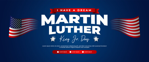 Martin Luther King Day banner design with American flag elements - obrazy, fototapety, plakaty