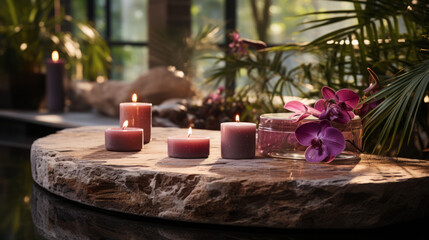 Fototapeta na wymiar Embrace the Serenity: Aromatic Candle Delight for Ultimate Holiday Relaxation & Beauty, generative AI