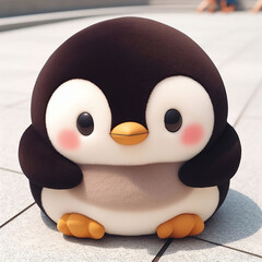 Adorable Chubby Penguin Toy: Plush Material and Endearing Expression - Perfect for Children’s Product Advertisements, Concept of Warmth and Tenderness