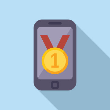 Gold medal runner app icon flat vector. Digital fitness. Sport exercise