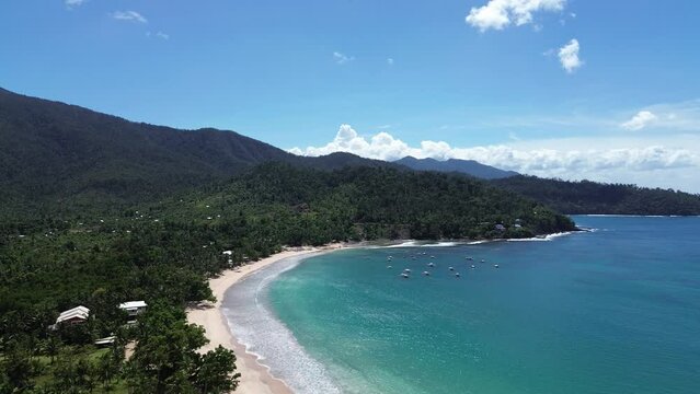 Aerial view of Pakpak Lavin bay and mountain coastline in Palawan